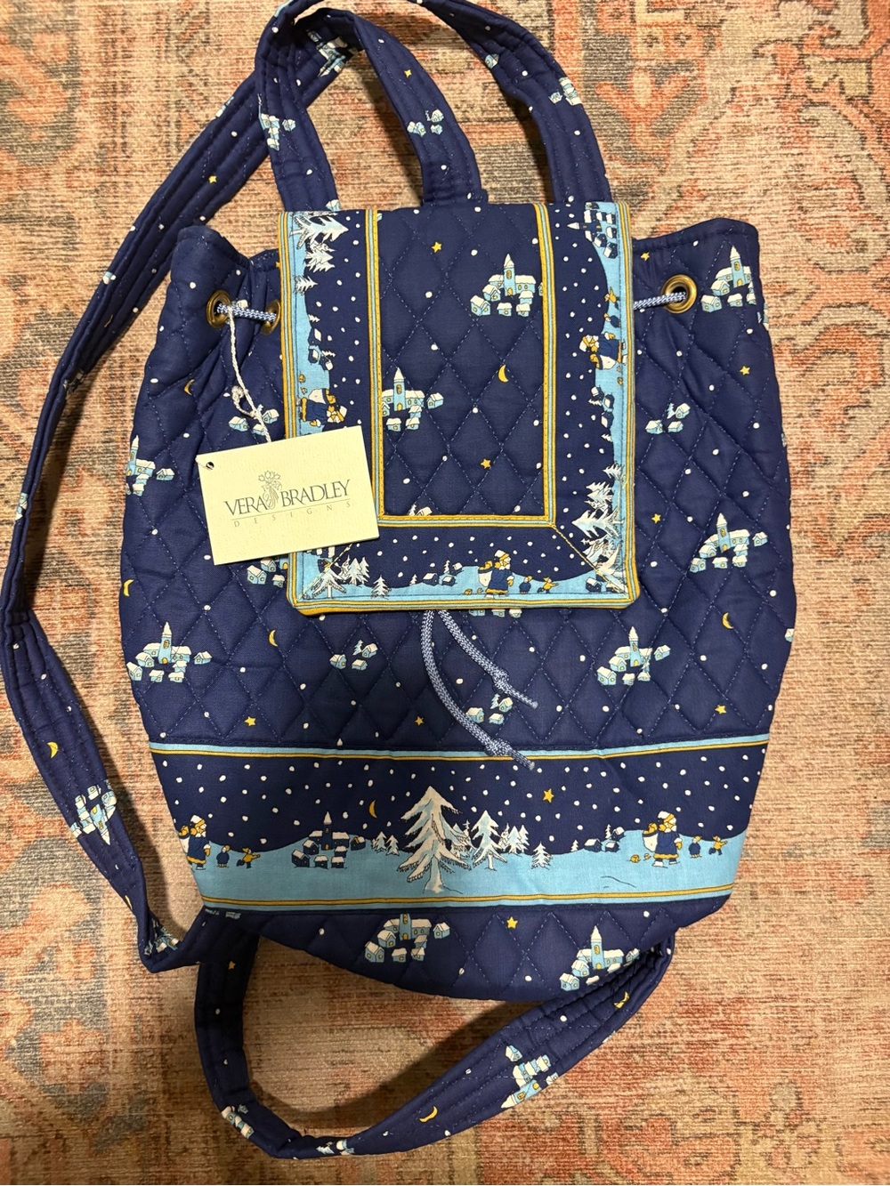 NWT RARE Vintage 1997 Vera Bradley Blue Holiday Drawstring Backpack Deadstock US